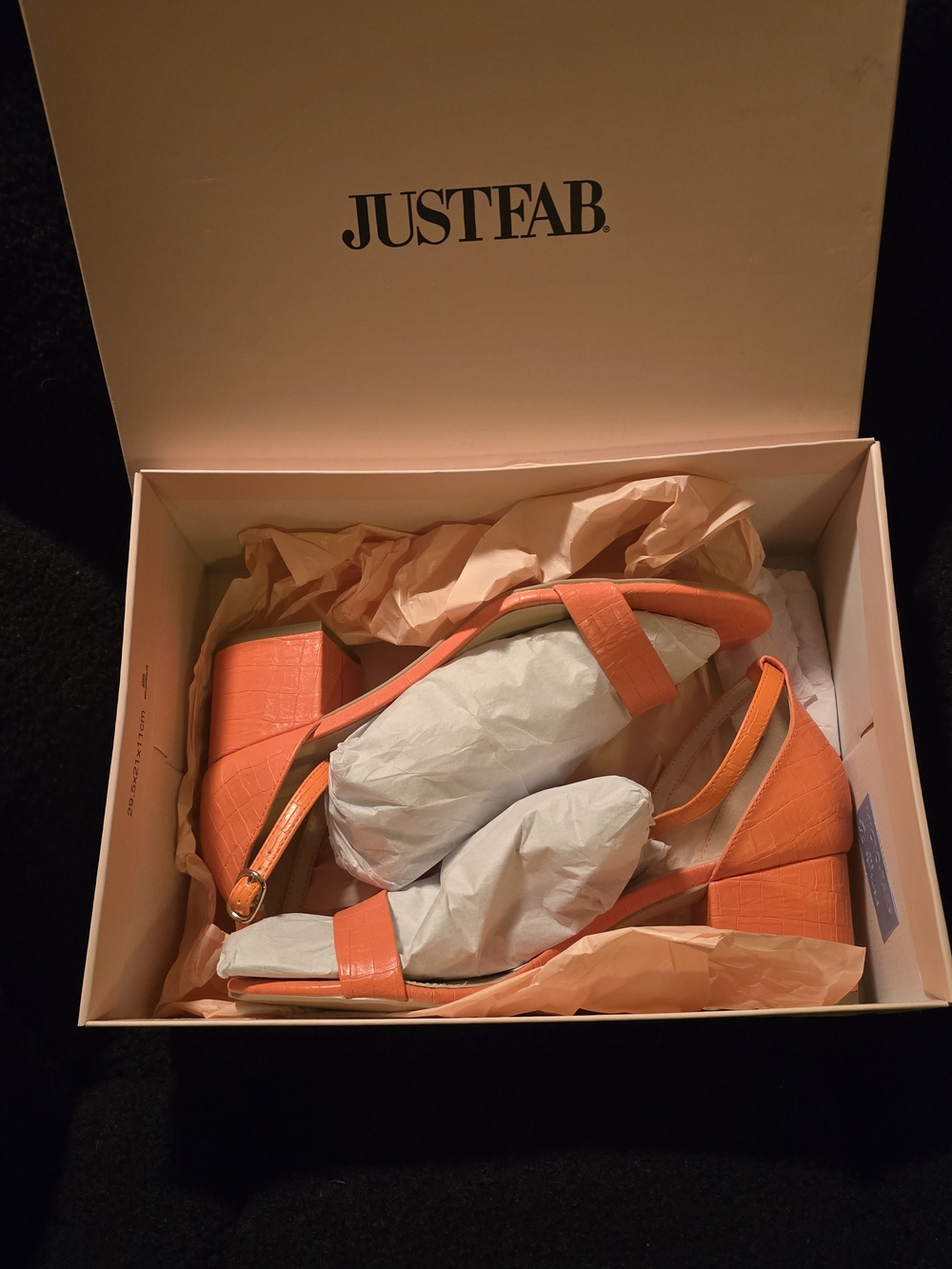 JustFab Orange Croc-Texture Ankle Strap Sandals